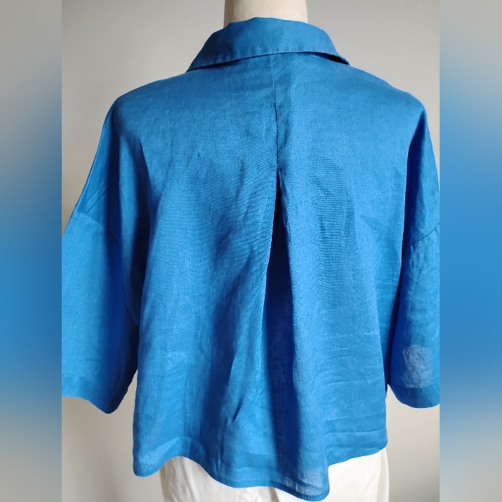 H&M Linen Oversized Swing Style Button Down Shirt Royal Blue Minimalist Size Med - Picture 8 of 14